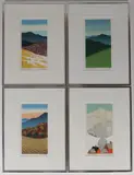 Sabra Field, Tetraptych; Hillfarm Spring, Hillfarm Summer, Hillfarm Autumn, Hillfarm Winter, Woodblock print on paper