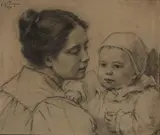 Ellen Kendall Baker, A Mother’s Love -, Charcoal and white chalk on paper