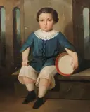 A Boy in Pantaloons Holding Drum - by American School, Oil on canvas, sold Apr 2018