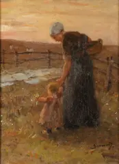 Bernard Johannes Bloomers, Twilight Stroll with Baby, Oil on canvas