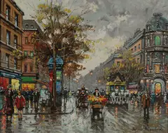 A Paris Street Scene with Carriage by Antoine Blanchard, Oil on canvas, sold Apr 2018