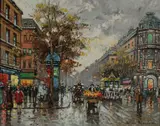 Antoine Blanchard, A Paris Street Scene with Carriage