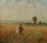 Ronald Cavalla, Impressionistic Landscape with Children, Oil on canvas