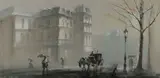 Jose Luis Campuzano, A Large Misty Cityscape with Horse Drawn Carriage, Oil on canvas