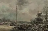 Win L. Van Dijk, Dutch Winter Canal Landscape -, Oil on Canvas
