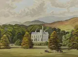 Expansive Landscape with Manor House and Figures by American School, Watercolor and gouache on paper, sold Apr 2018