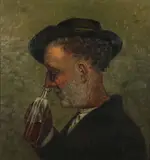 Portrait of a Man Drinking Whiskey by American School, Oil on canvas laid down, sold Apr 2018