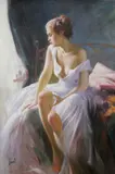 A Partially Clad Woman on Bed by American School, Oil on canvas, sold Apr 2018