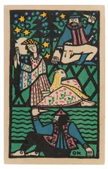 Oskar Kokoschka, Postkarte „Girl with lamb, colour lithograph on cardboard; no. 77; unframed