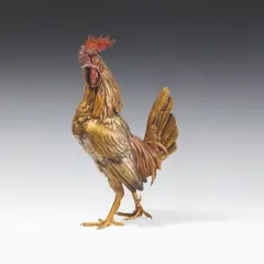 Franz Xaver Bergmann, Cock, bronze, cold painted, 2 glass eyes; marked on the underside with jug mark "B", "GESCHÜTZT" and "7118"
