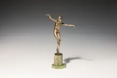 Josef Lorenzl, Dancer, bronze, silver plated and painted; onyx base; signed on the plinth "LORENZL"