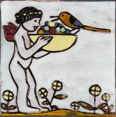 Bertold Löffler, Tile with putto and bird