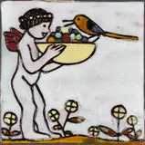 Bertold Löffler, Tile with putto and bird