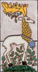 Bertold Löffler, Pair of tiles "Hirsch