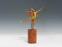 Pair of dancers by Bruno Zach, bronze, patinated, cold-painted; marble base; signed on the plinth: "ZACH", sold Dec 2024