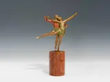 Bruno Zach, Pair of dancers, bronze, patinated, cold-painted; marble base; signed on the plinth: "ZACH"