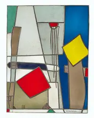 Georg Meistermann, Untitled (Abstrakte Formen), Circa 1952, Leaded glass window, polychrome, partly painted with black solder