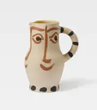 Pablo Picasso, Quatre visages, 1959, Ceramic pitcher. White clay with brown and black engobe painting, glazed inside; ceramic, Madoura edition