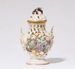Andreas Oettner, A Höchst porcelain potpourri vase and lid painted with comedy figures by Andreas Philipp Oettner