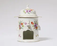 Nymphenburg, A Nymphenburg porcelain three-piece rechaud with bouquets of flowers