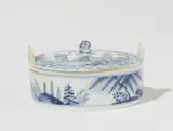 Meissen Royal Porcelain Manufactory, A Meissen porcelain lidded butter dish with rare underglaze blue chinoiserie
