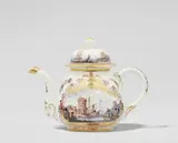 Meissen Royal Porcelain Manufactory, A Meissen porcelain teapot painted with harbour scenes