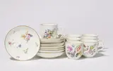 Meissen Royal Porcelain Manufactory, Seven Meissen porcelain cups and eight saucers from a coffee set with "deutsche blumen"