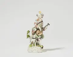 Carl Christoph Punct, A Meissen porcelain figure of a shepherd with a lute and a dog