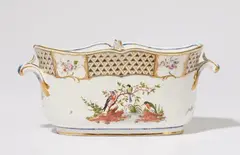 Porcelain Manufactory Frankenthal, A rare Frankenthal porcelain cooling vessel from the service with the blue-and-white diamond pattern and exotic birds, commissioned for Elector Karl Theodor