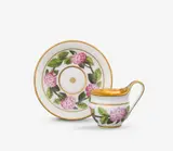 Königliche Porzellanmanufaktur Berlin Kpm, A KPM Berlin porcelain cup and saucer with pink hydrangea wreaths
