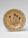 Königliche Porzellanmanufaktur Berlin Kpm, A KPM Berlin porcelain botanical dessert plate with a sepia-coloured foliate wreath