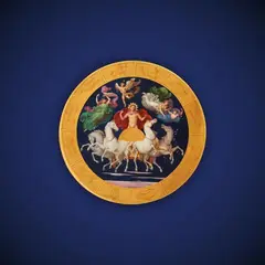 Königliche Porzellanmanufaktur Berlin Kpm, A KPM Berlin porcelain table top with Helios in his chariot after a design by August von Kloeber