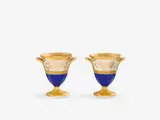 Königliche Porzellanmanufaktur Berlin Kpm, Two KPM Berlin porcelain lapis lazuli ground jelly beakers from the wedding service of Princess Louise