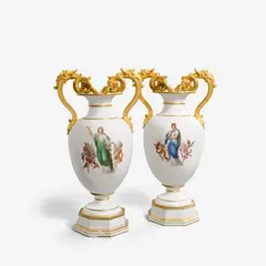 Königliche Porzellanmanufaktur Berlin Kpm, An important pair of KPM Berlin porcelain vases with allegories of architecture and painting