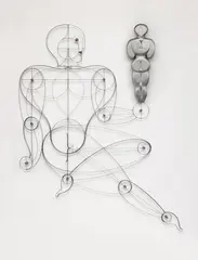 Oskar Schlemmer, Drahtfigur Homo mit Rückenfigur auf der Hand, 1930/1931, Steel wire and nickel elements, back-view figure sprayed zinc cast