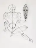 Oskar Schlemmer, Drahtfigur Homo mit Rückenfigur auf der Hand, 1930/1931, Steel wire and nickel elements, back-view figure sprayed zinc cast