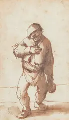 Adriaen van Ostade, Study of a Drunken Peasant Holding a Jug