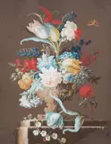 Barbara Regina Dietzsch, A Pair of Still Lifes with Flowers in a Vase and a Butterfly