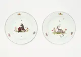 Two Meissen porcelain plates from a dinner service with creature of fable painting by Meissen Royal Porcelain Manufactory, sold Nov 2025