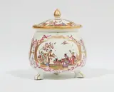 A Meissen porcelain cream pot and cover with Hoeroldt chinoiseries in purple lustre cartouches by Meissen Royal Porcelain Manufactory, sold Nov 2025