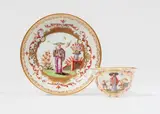 A Meissen porcelain tea bowl with Hoeroldt chinoiseries in gold lace cartouches by Meissen Royal Porcelain Manufactory, sold Nov 2025