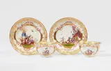 A pair of Meissen porcelain tea bowls and saucers with Hoeroldt chinoiseries in cartouches by Meissen Royal Porcelain Manufactory, sold Nov 2025
