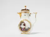 A Meissen porcelain coffee pot and cover with landscapes in cartouches by Meissen Royal Porcelain Manufactory, sold Nov 2025