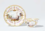 A Meissen porcelain tea bowl and saucer with harbour scenes in cartouches by Meissen Royal Porcelain Manufactory, sold Nov 2025