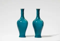 Hermann Seger, A pair of Berlin KPM Seger porcelain vases with petrol blue glaze