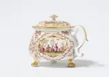 A Meissen porcelain cream pot and cover with purple lustre cartouches by Meissen Royal Porcelain Manufactory, sold May 2025
