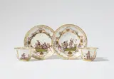 A pair of Meissen porcelain tea bowls and saucers with Hoeroldt Chinoiseries by Meissen Royal Porcelain Manufactory, sold May 2025
