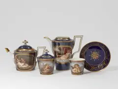 Meissen Royal Porcelain Manufactory, Five items from a Meissen porcelain service with copies of paintings from the Dresden gallery