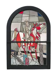 Georg Meistermann, Apokalypischer Reiter (Der Krieg), 1954, Stained glass window, partly painted with black solder