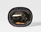 Corrida sur fond noir by Pablo Picasso, 1953, Ceramic plate. White clay with black, brown, blue and green engobe, incised decor, glazed; ceramic, Madoura edition, offered Jun 2024